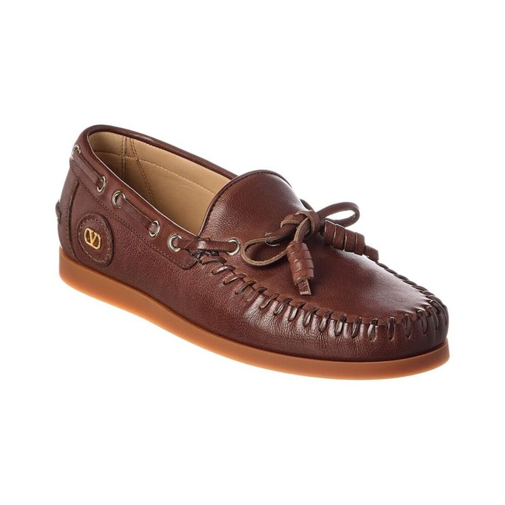 Valentino Leather Boat Shoe, Brown
